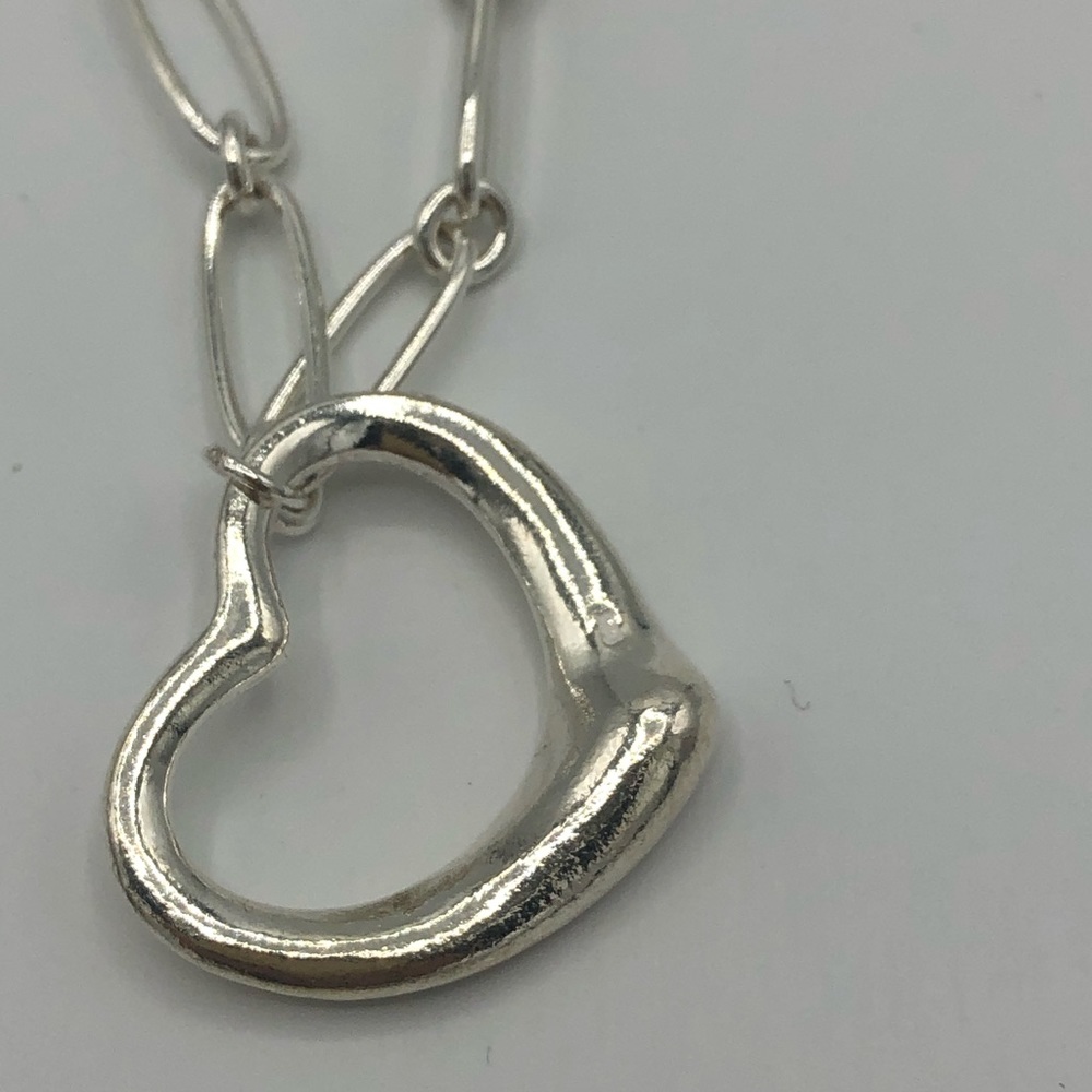Sterling Silver Paper Clip Chain Heart Necklace - Picture 8 of 13